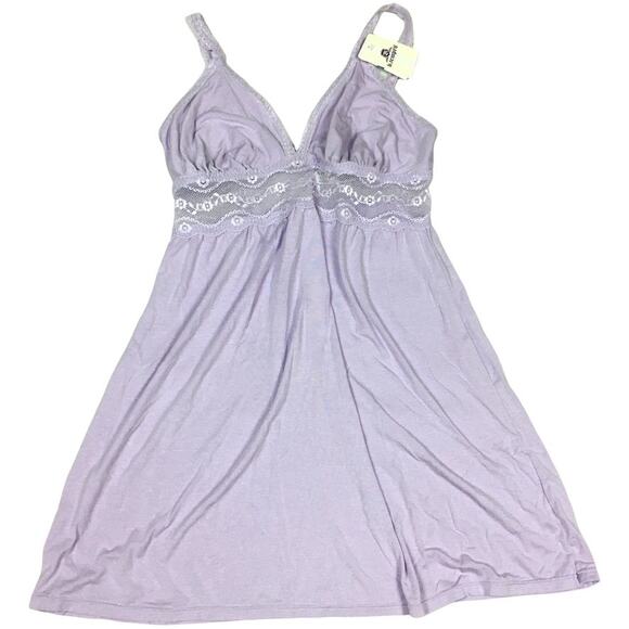 B. Tempt'd b.adorable Chemise Lingerie‎ Lavender Lace Cotton Slip NWT Women's XL - Picture 3 of 11